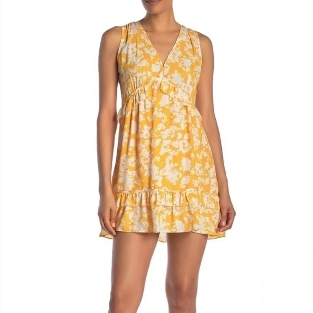 Ramy Brook ‘Merida’ Yellow Floral Shift Dress Ruffle Trim Size 8